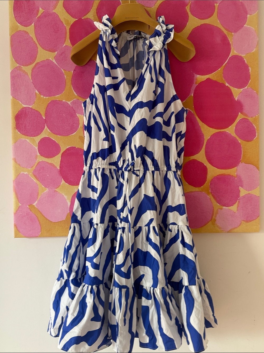 💙 NEW Willa Story Popplin Blue and White Tiered Ruffle Dress
